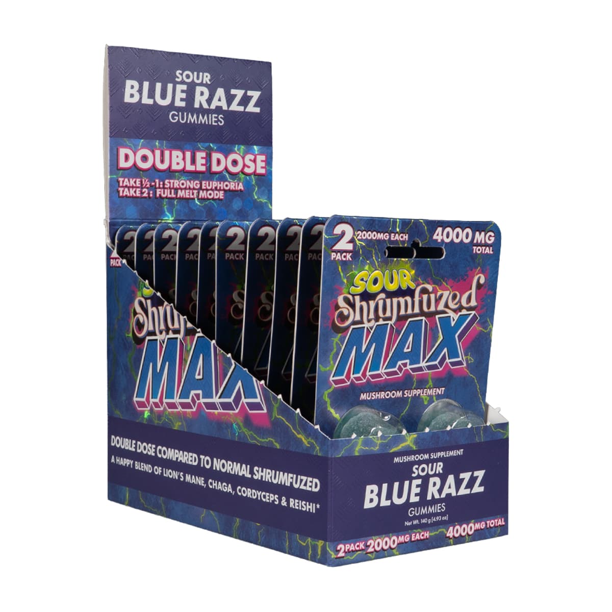 Shrumfuzed MAX 2pk Gummies 2000mg - Sour Blue Razz (10ct Display)