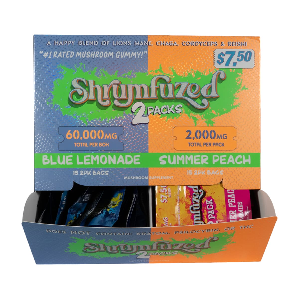 Shrumfuzed 2pk Gummies 1000mg  - Blue Lemonade & Summer Peach (30ct Display)