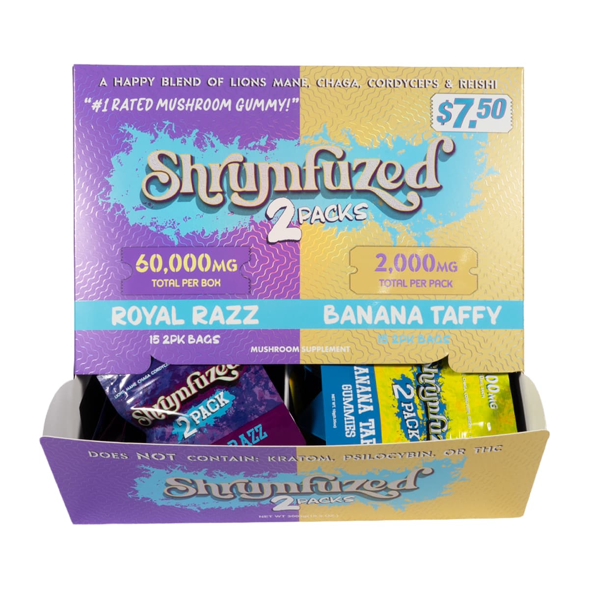 Shrumfuzed 2pk Gummies 1000mg  - Banana Taffy & Royal Razz (30ct Display)