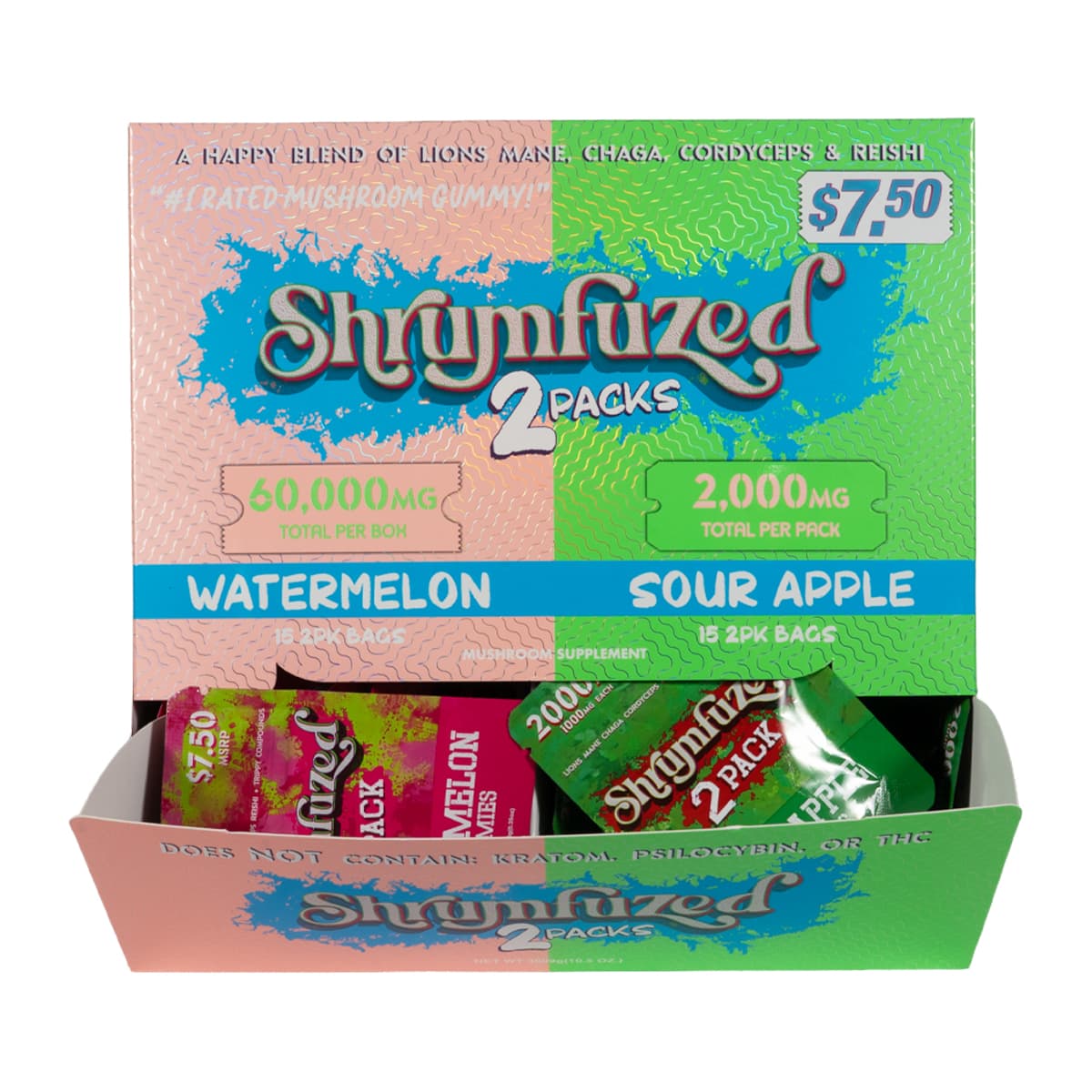 Shrumfuzed 2pk Gummies 1000mg  - Sour Apple & Watermelon (30ct Display)
