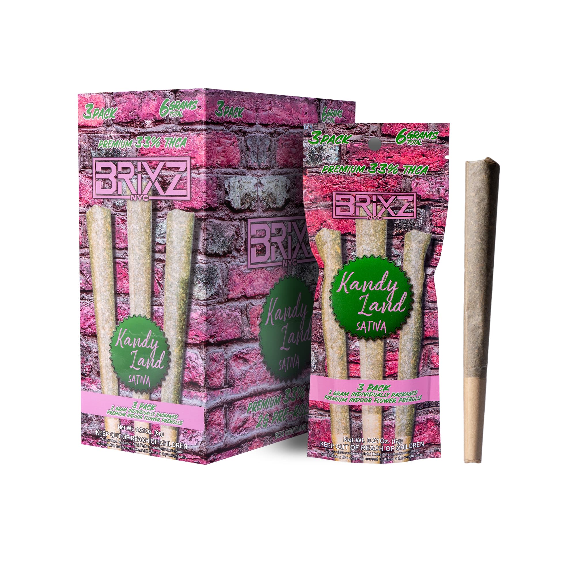 Brixz Preroll 3pk 2g - Kandy Land THCA (8ct Display)