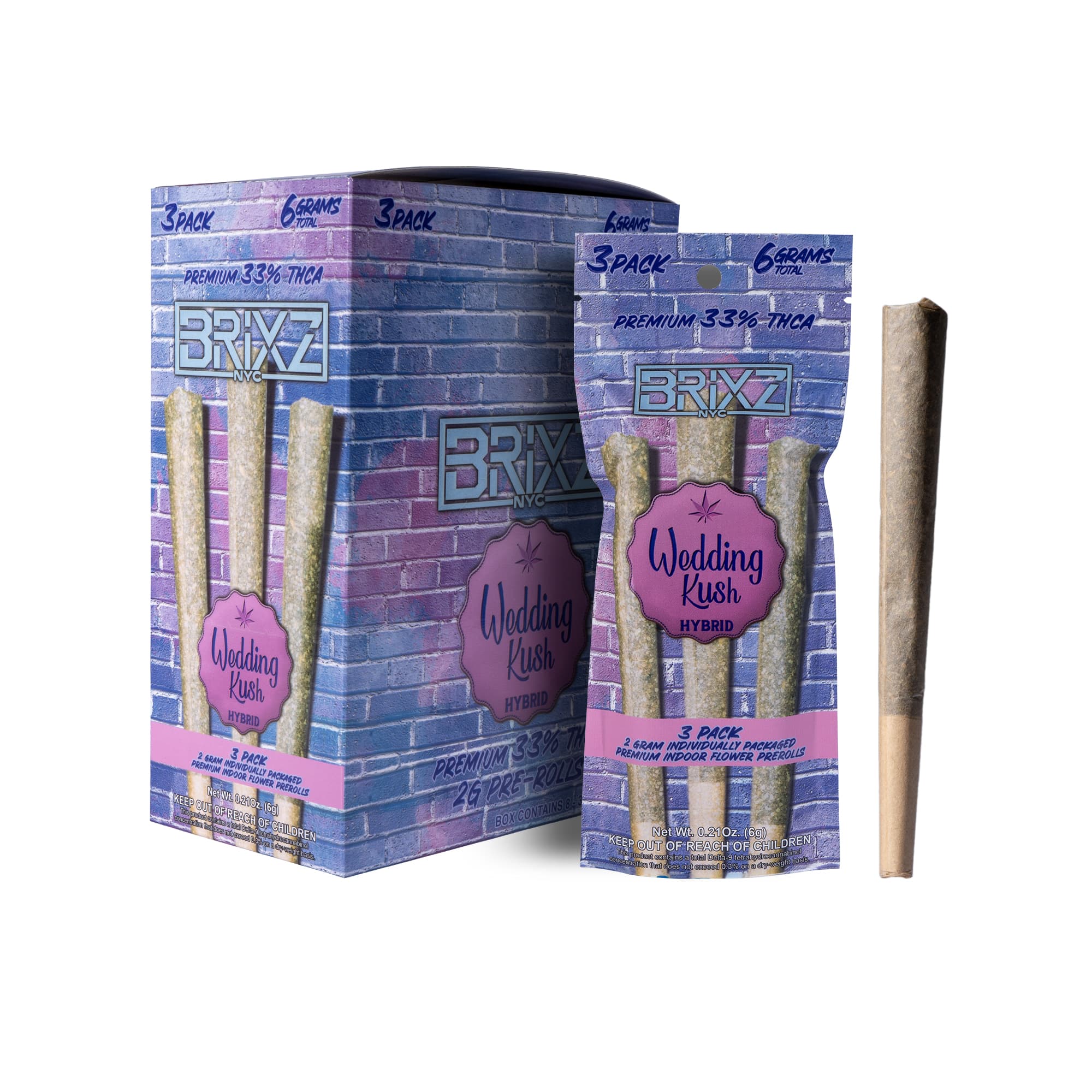 Brixz Preroll 3pk 2g - Wedding Kush THCA (8ct Display)