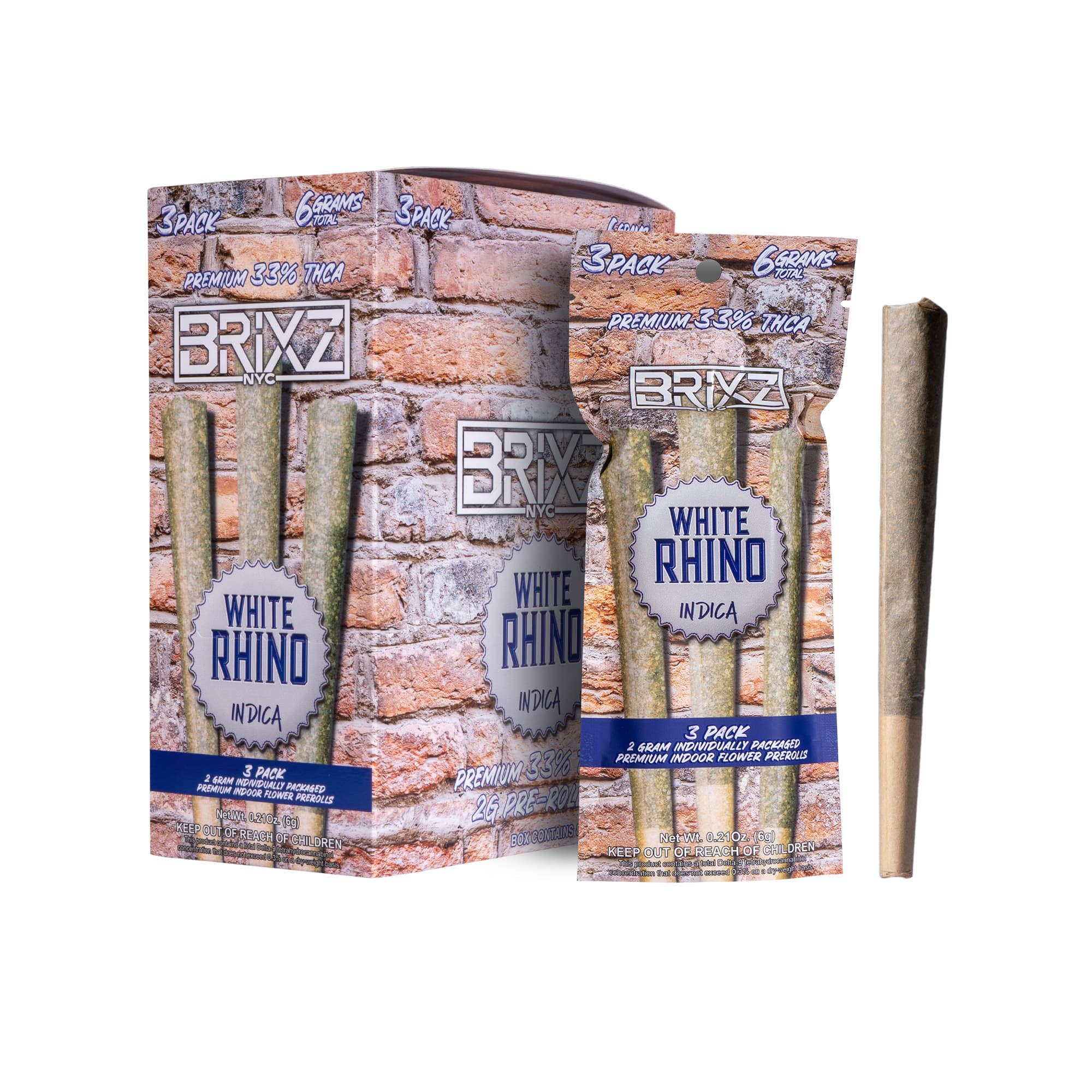 Brixz Preroll 3pk 2g - White Rhino THCA (8ct Display)