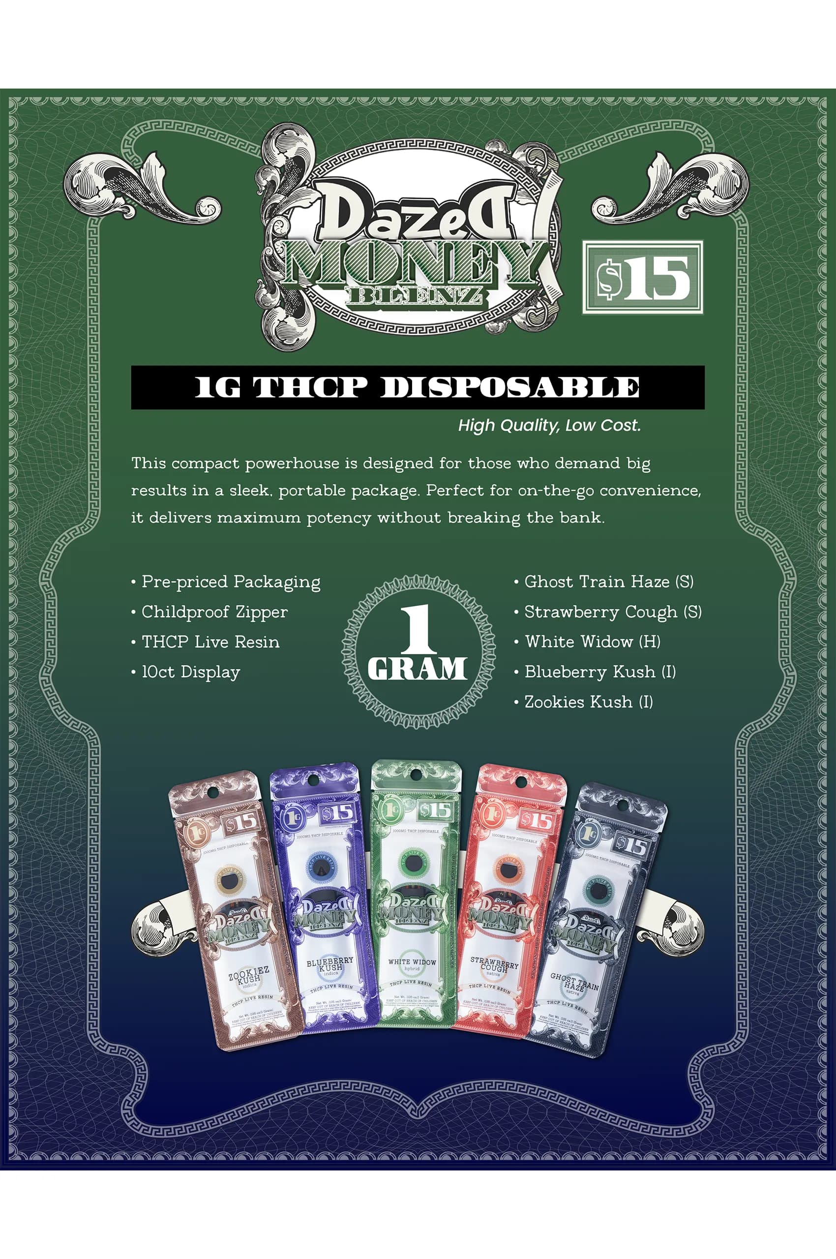 Marketing Sheet 109 - Dazed THCP 1g Money Blenz Disposables