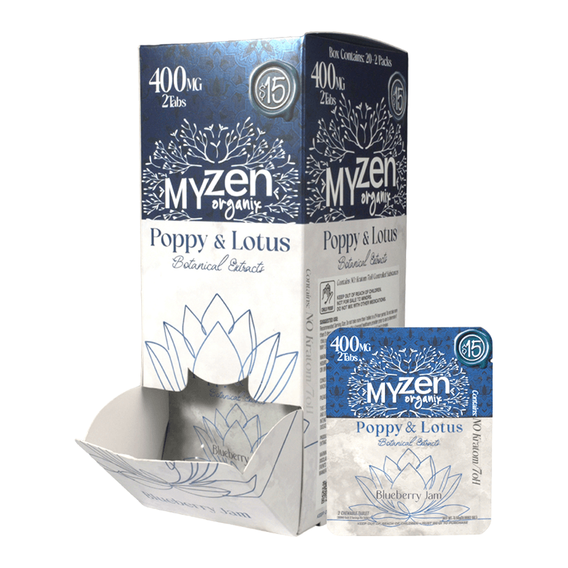 MyZen Poppy & Lotus 2pk 400mg Tablets - Blueberry Jam (20ct Display)
