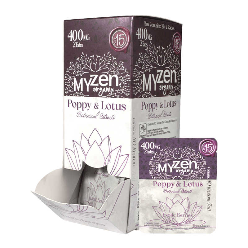 MyZen Poppy & Lotus 2pk 400mg Tablets - Exotic Berries (20ct Display)