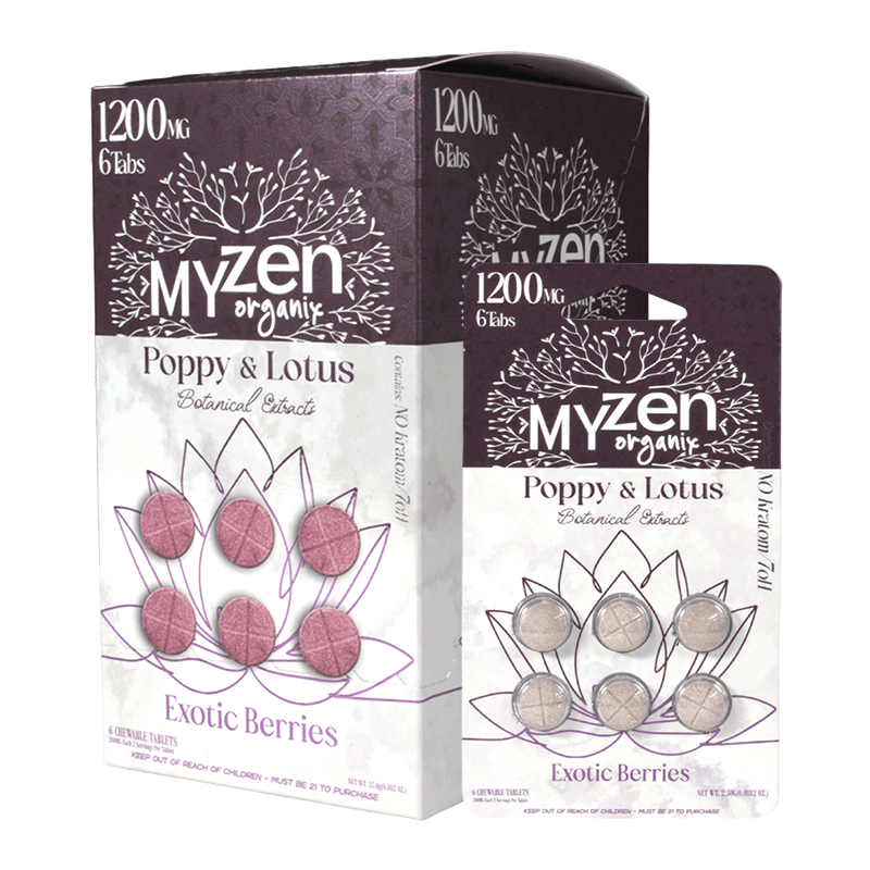 MyZen Poppy & Lotus 6pk 1200mg Tablet - Exotic Berries (10ct Display)