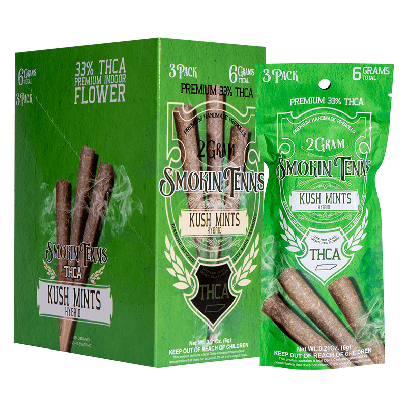 Smokin Tenns Prerolls 3pk 2g - Kush Mints THCA (8ct Shipper)